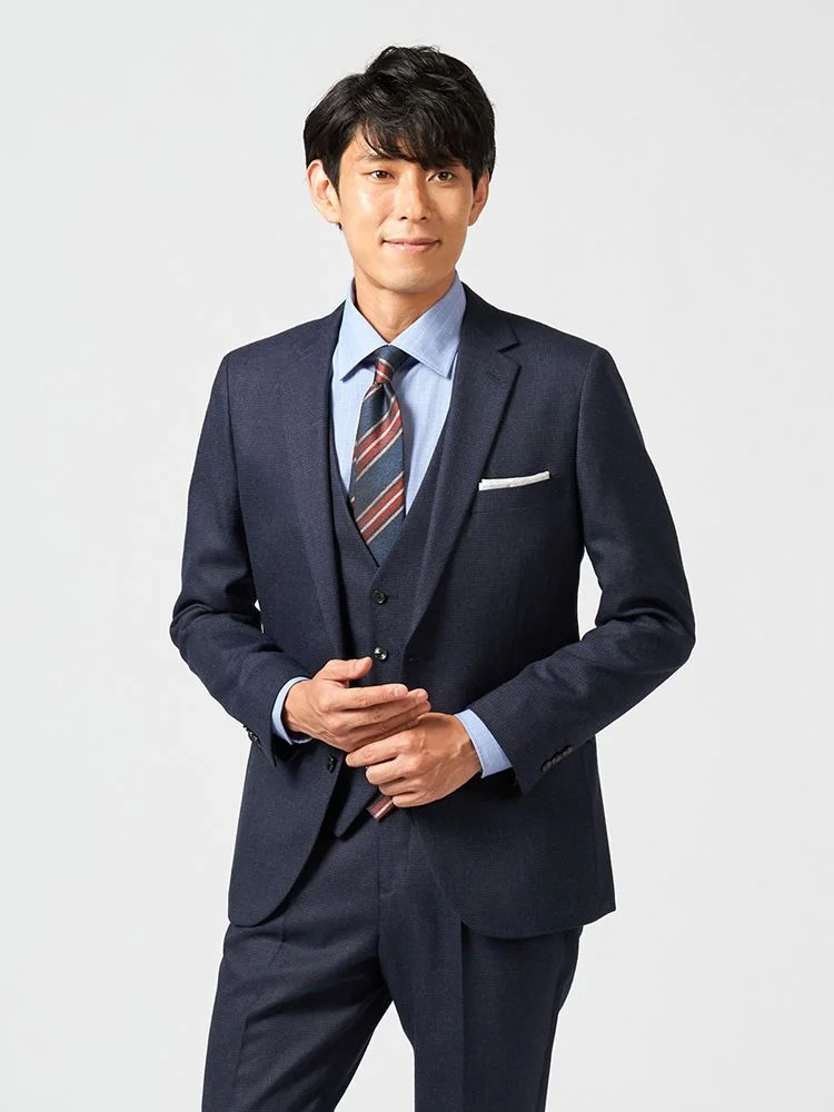 ウール混 千鳥格子 ネイビー