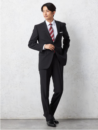 上下ウォッシャブル ブラック ストライプ