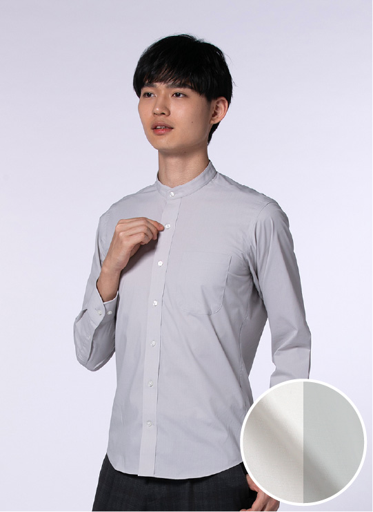 【サスビズ】平織シャツ 白・グレー