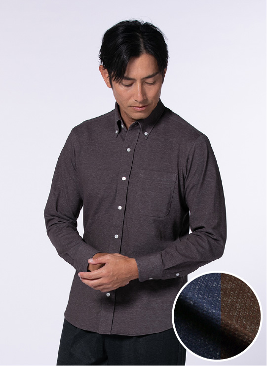 【サスビズ】ニットシャツ ネイビー・ブラウン