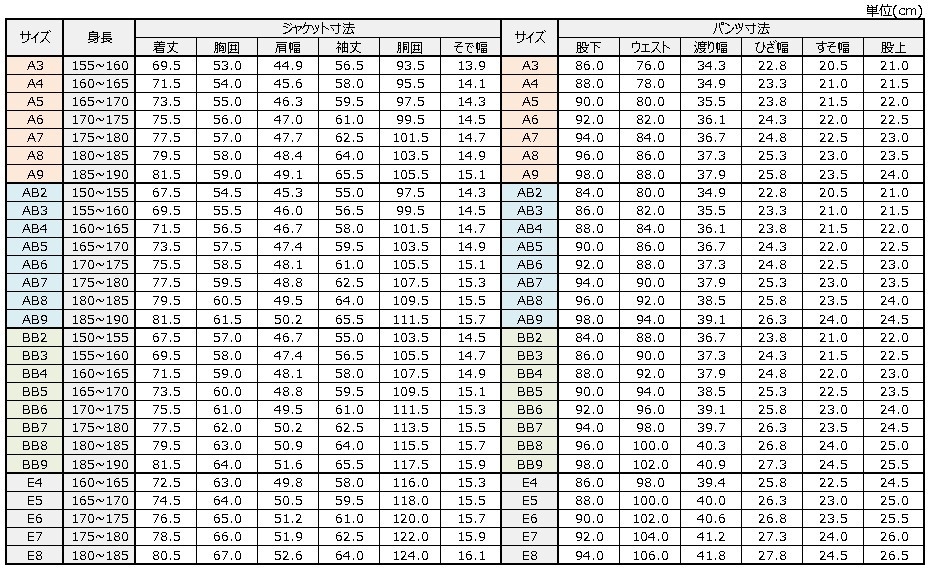 サイズチャート