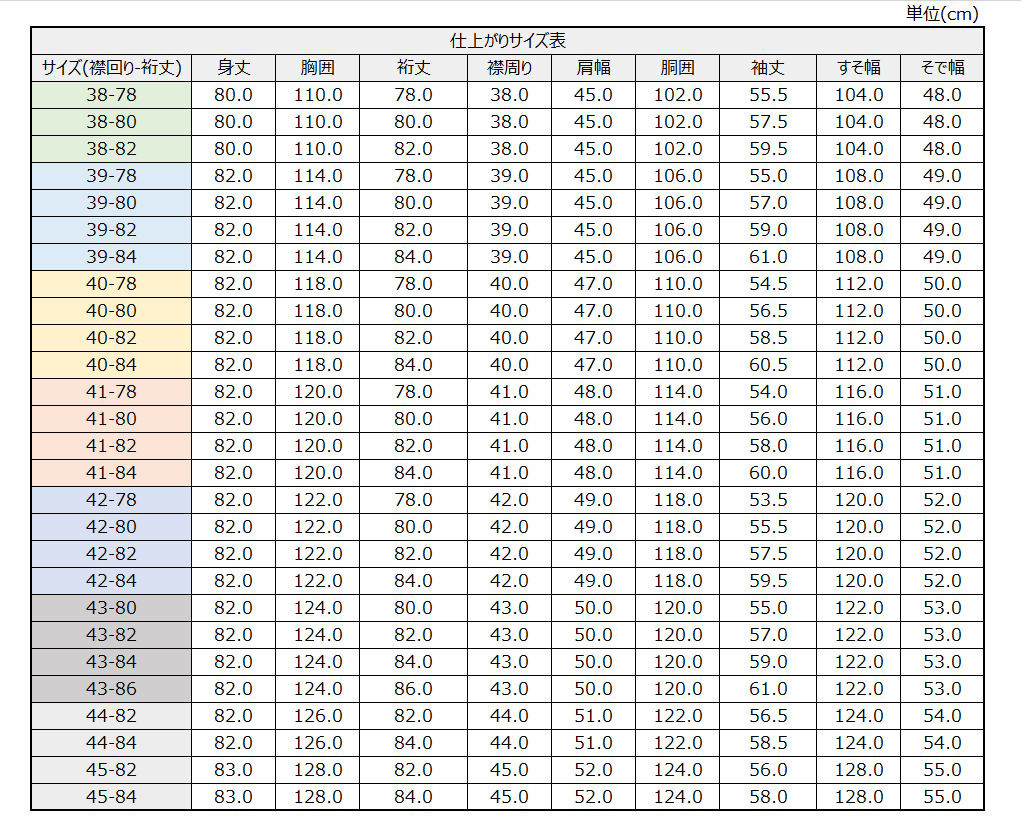 サイズチャート