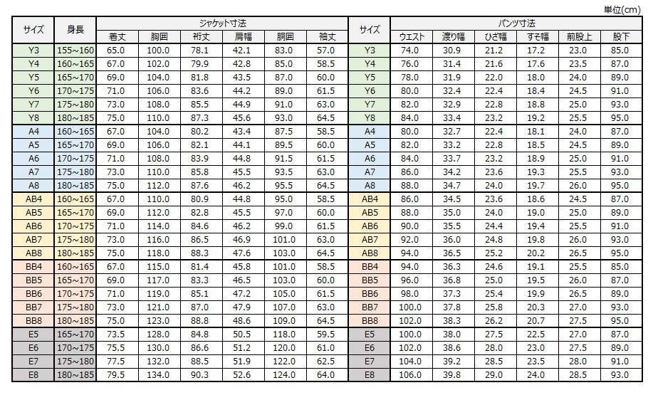 サイズチャート