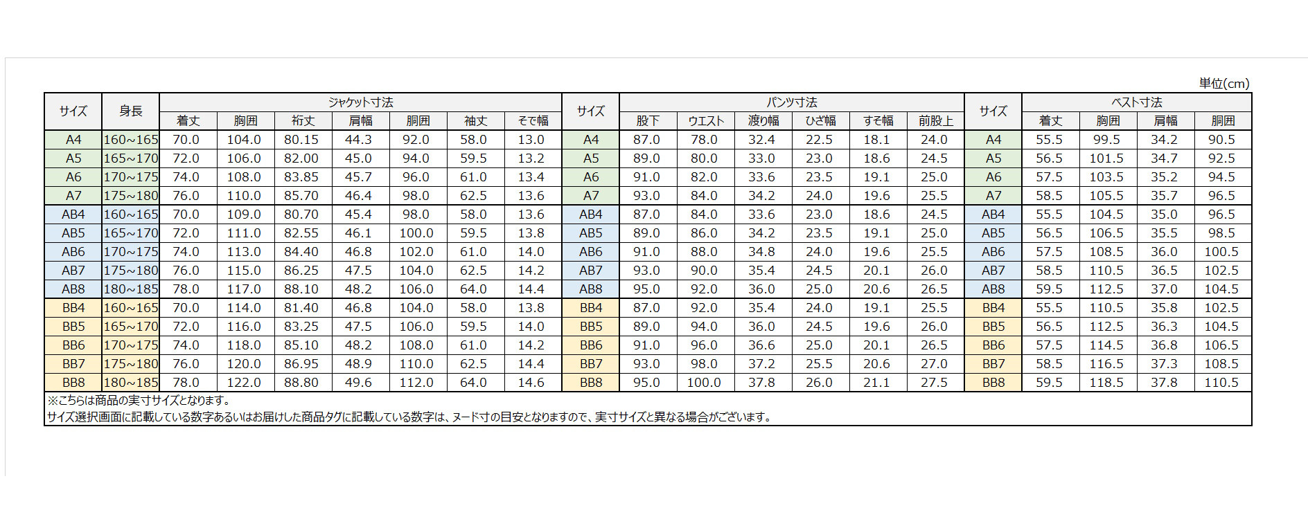 サイズチャート