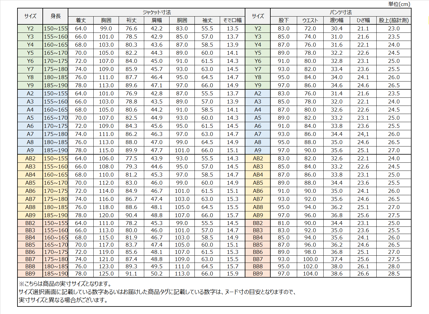 サイズチャート