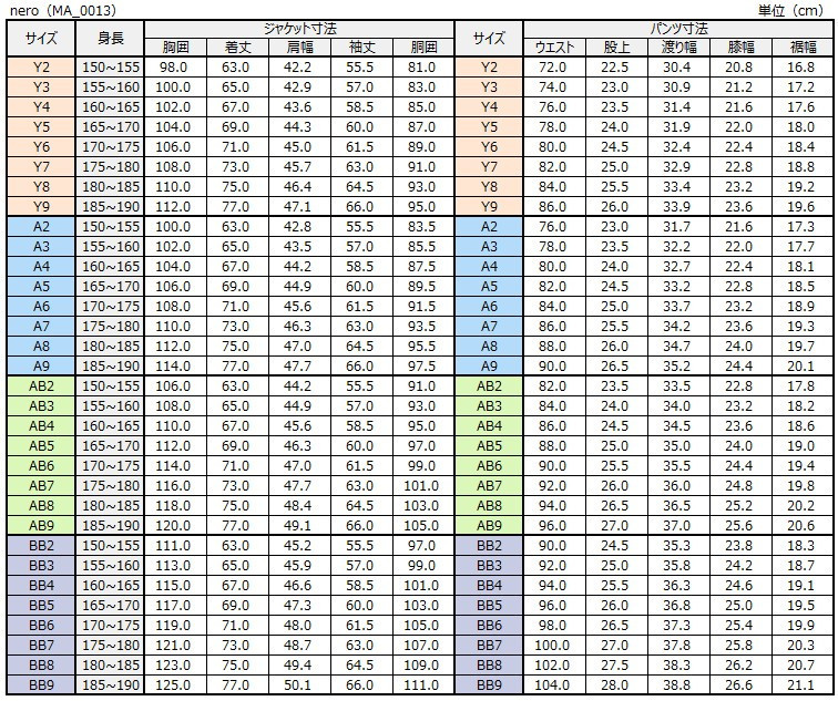 サイズチャート