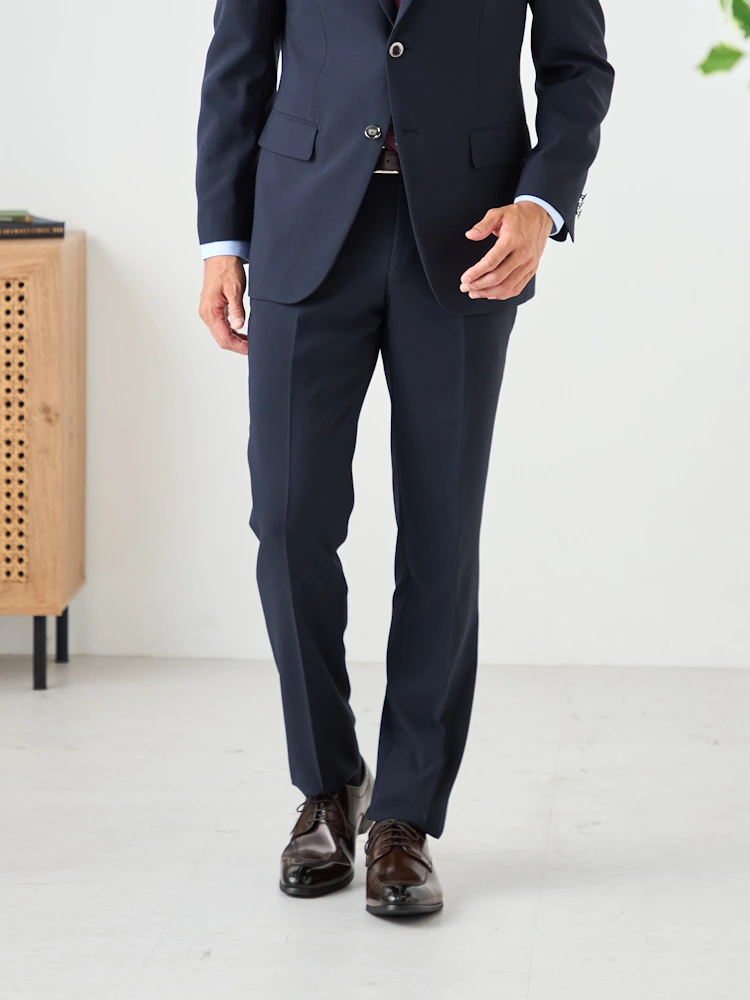 【セットアップ対応】パンツ紺無地ウォッシャブルノータック通年