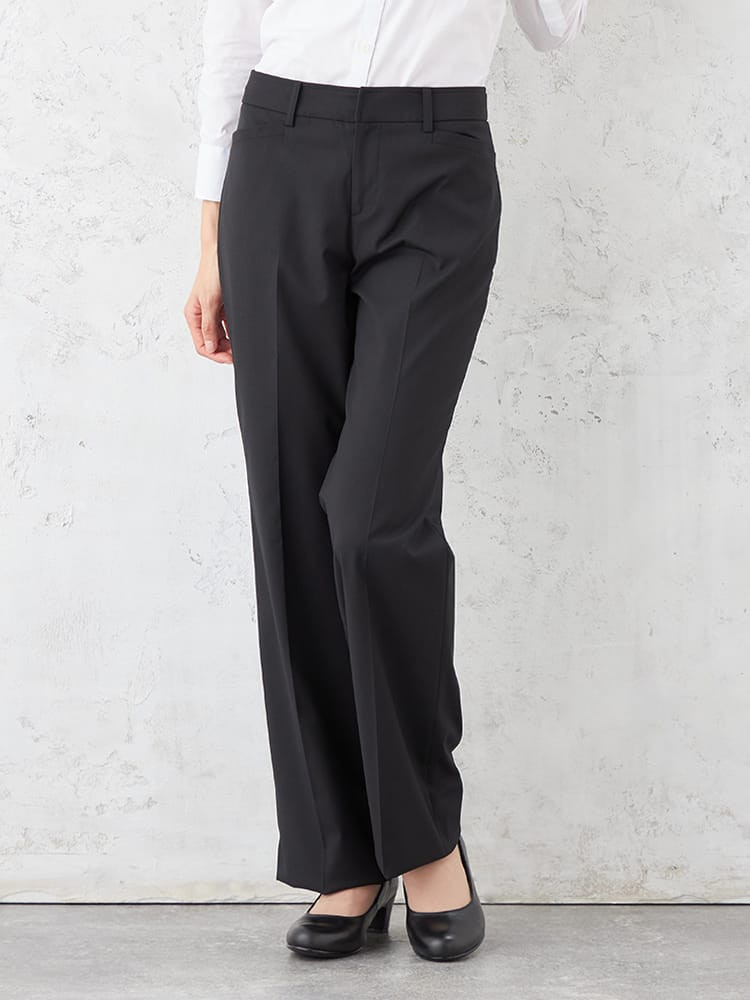 【ウォッシャブル】レディースストレートパンツ黒無地RENU生地使用SOFFICE通年【レディース】