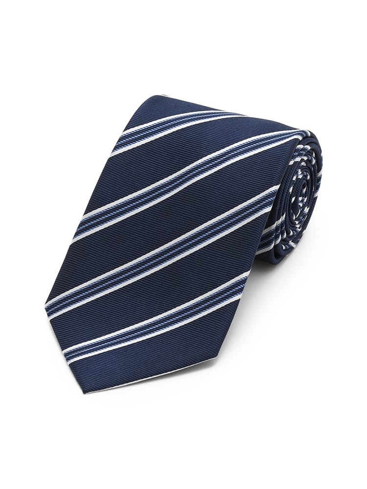 【シルク混】ネクタイレギュラーリクルートタイネイビーストライプnero通年