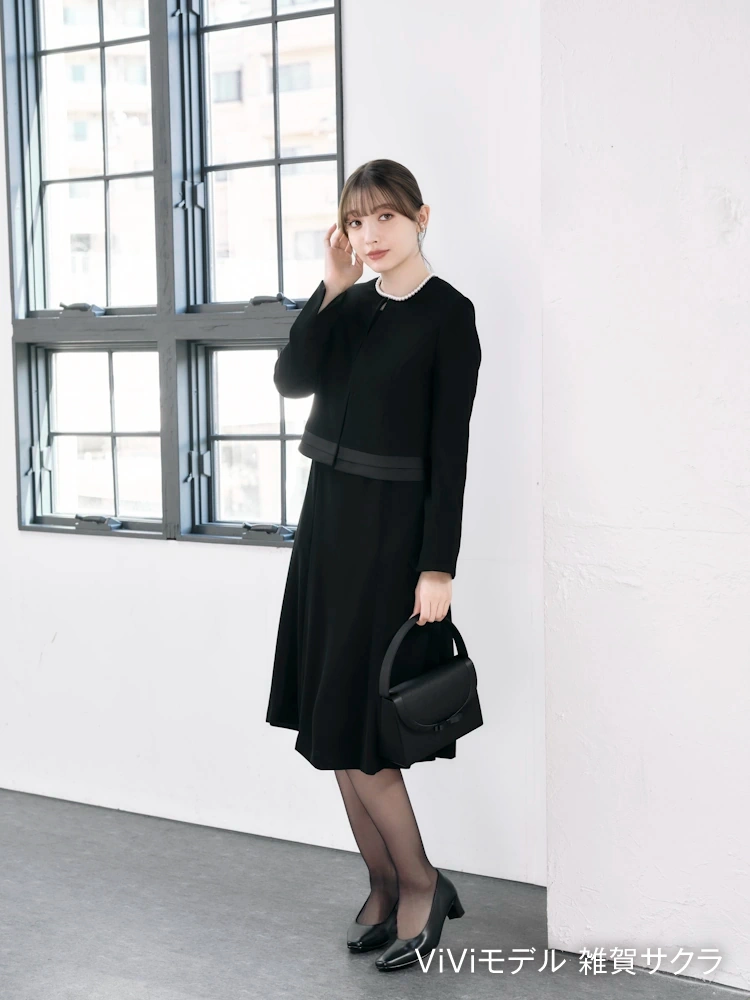 【フォーマル2点セット】ジャケット/ワンピースアンサンブルウォッシャブルストレッチ無地ViVi通年礼服【レディース】