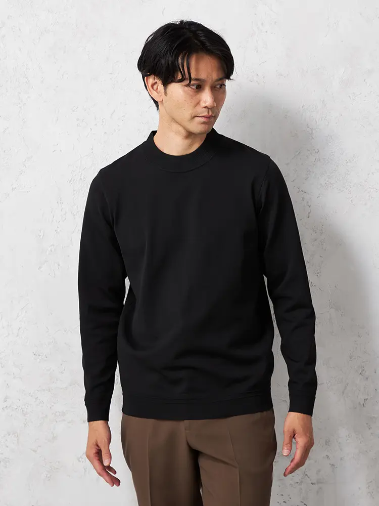 【TOKYORUN】14G天竺モックネックニットカジュアルインナー長袖ウォッシャブル抗ピリング吸汗速乾秋冬