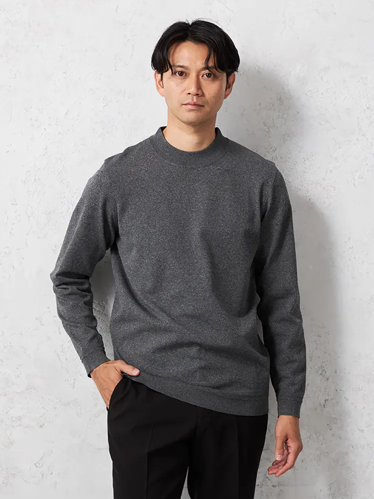 【TOKYORUN】14G天竺モックネックニットカジュアルインナー長袖ウォッシャブル抗ピリング吸汗速乾秋冬