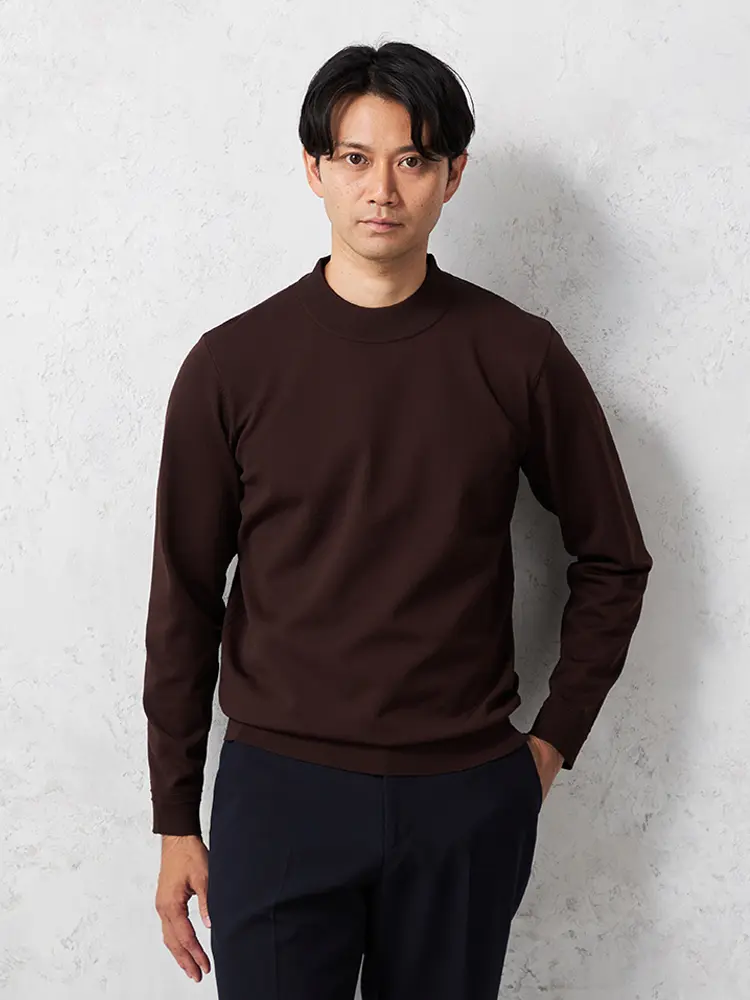 【TOKYORUN】14G天竺モックネックニットカジュアルインナー長袖ウォッシャブル抗ピリング吸汗速乾秋冬