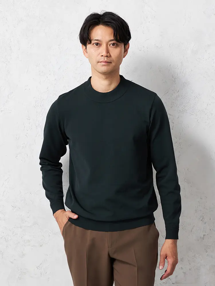 【TOKYORUN】14G天竺モックネックニットカジュアルインナー長袖ウォッシャブル抗ピリング吸汗速乾秋冬