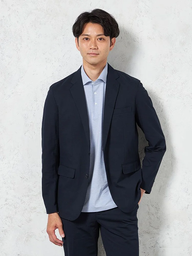 【ネイビー】上下セットアップブレサブルクール通気清涼無地春夏