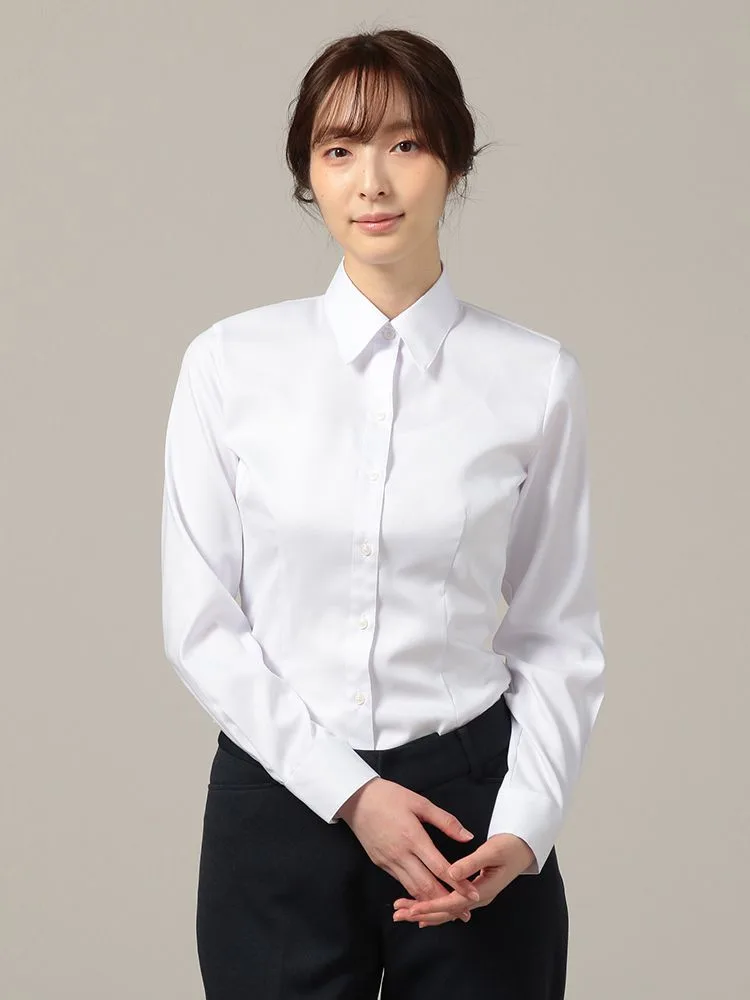 【形態安定】長袖ブラウスSTOVELMASONWHITEリクルート白レギュラー通年【レディース】