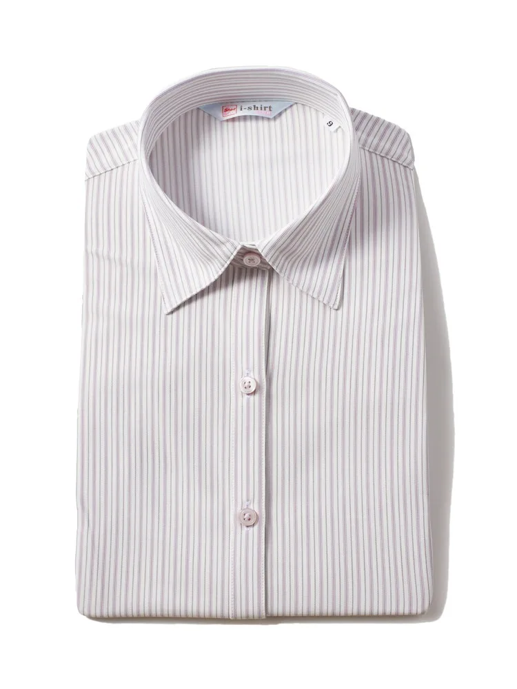 【完全ノーアイロン】ブラウス半袖レギュラー【アイスライブ】冷感UVカットストライプワイシャツi-shirt春夏【レディース】