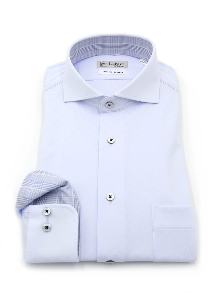 【完全ノーアイロン】長袖アイシャツカッタウェイストレッチ防汚加工織柄無地ワイシャツi-shirt通年