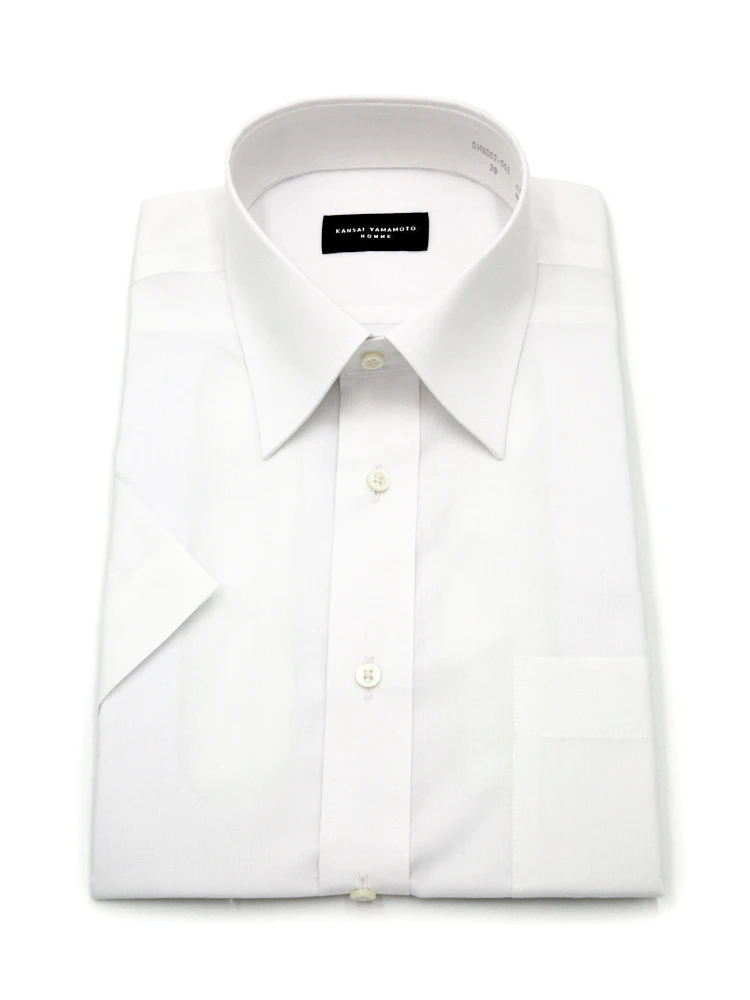 【形態安定】半袖ワイシャツレギュラー高通気吸水速乾白無地カンサイ・ヤマモト春夏