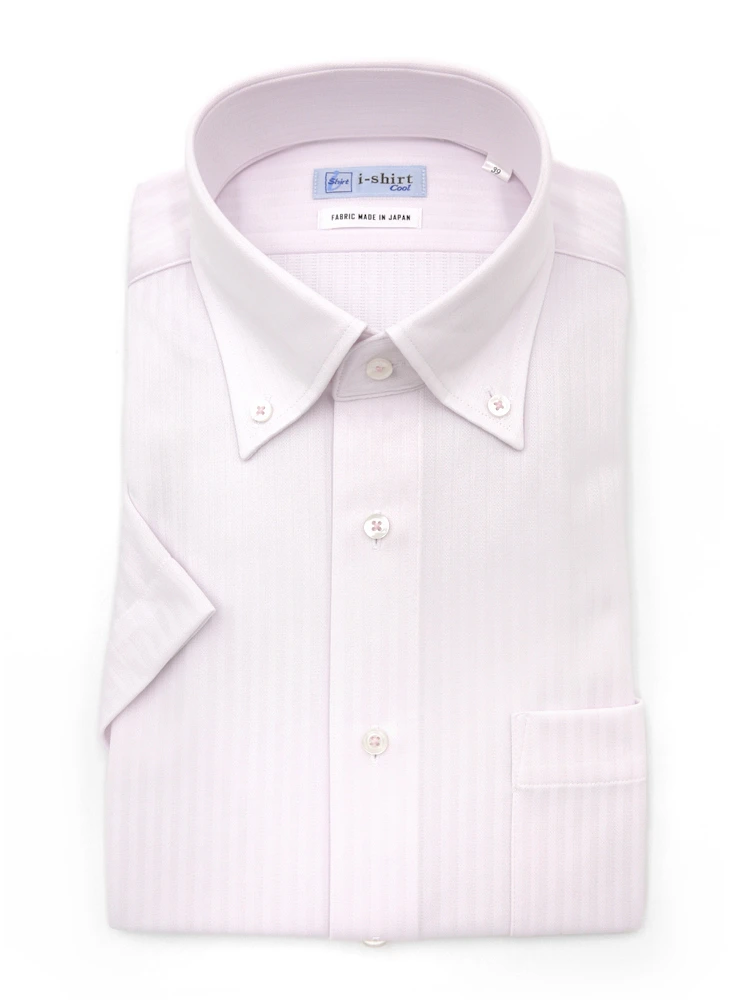 【完全ノーアイロン】半袖アイシャツボタンダウン【バイオセンサークール生地使用】吸湿冷感高通気ストライプワイシャツi-shirt春夏