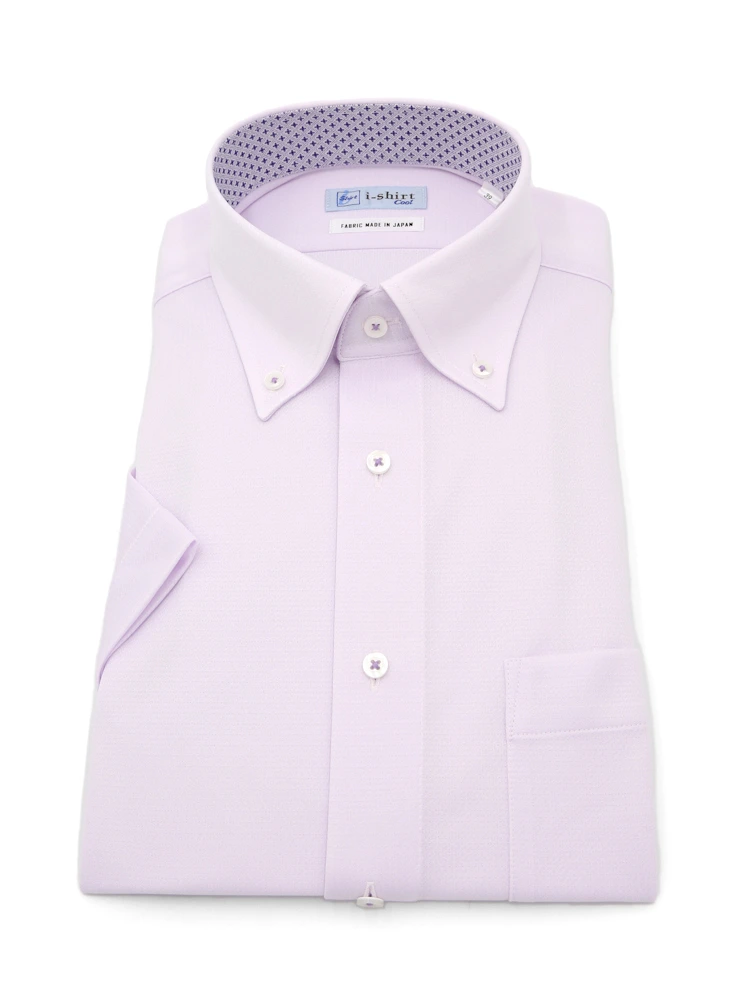 【完全ノーアイロン】半袖アイシャツボタンダウン【DRYAIR生地使用】通気性チドリ織柄無地ワイシャツi-shirt春夏