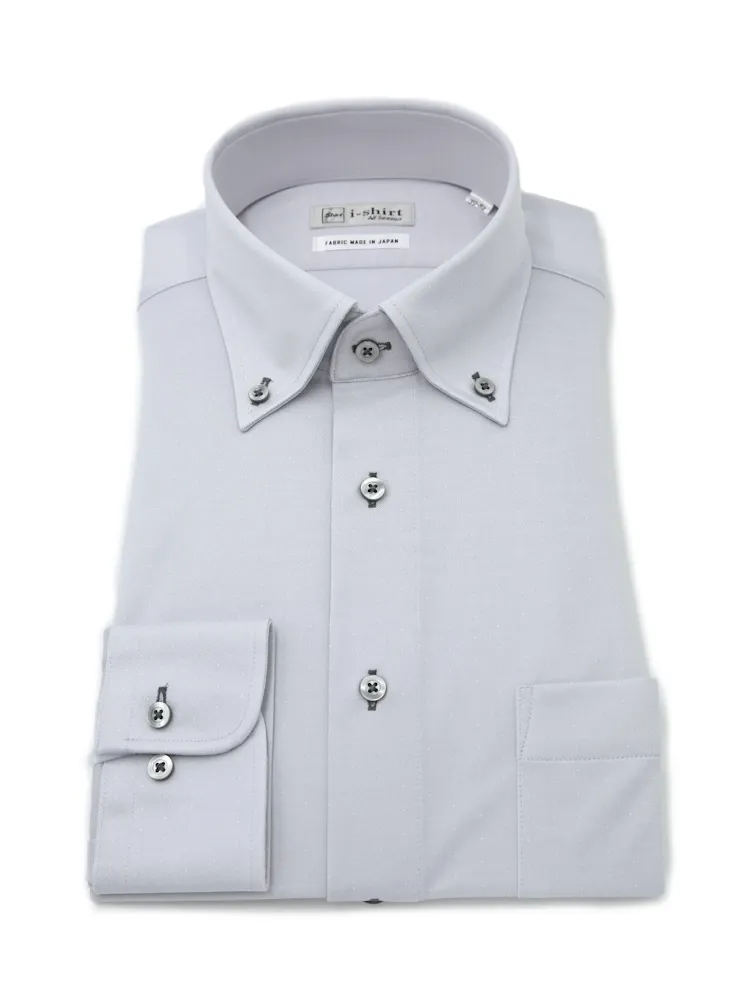 【完全ノーアイロン】長袖アイシャツボタンダウン【トップヘザーシリーズ】織柄無地ワイドドット調ワイシャツi-shirt通年