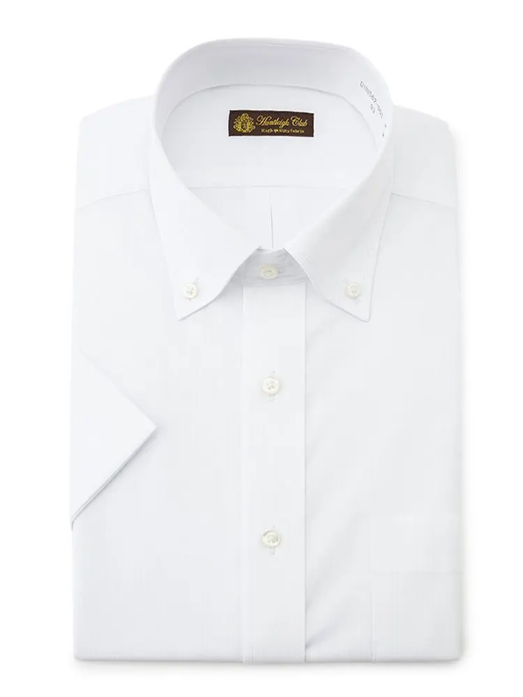 【形態安定】半袖ワイシャツボタンダウン織柄無地ハントレークラブ春夏