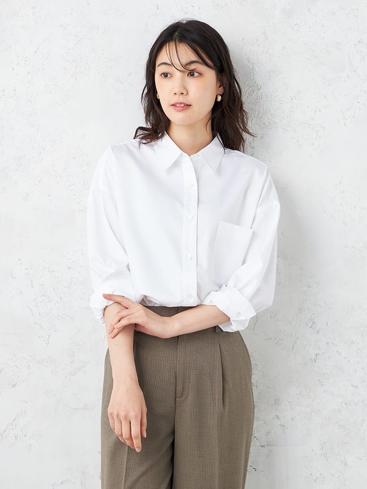 【SOFFICE】バンブーレーヨンオーバーサイズシャツ長袖ブラウス接触冷感通年【レディース】