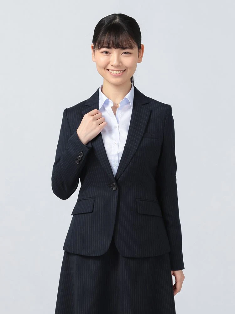 ウィメンズジャケット通年オールシーズンネービーストライプストレッチ1つボタンジャケット【レディース】