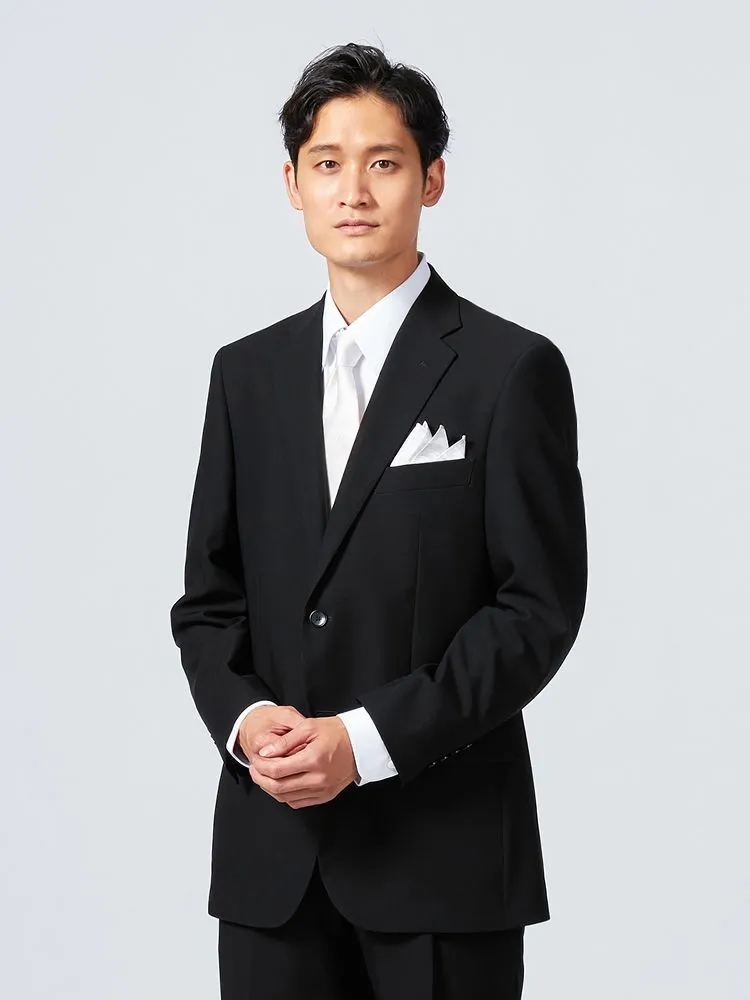 [礼服]【ワンタック】フォーマル2つボタンサマーフォーマルウール混黒無地チェスターバリー春夏礼服