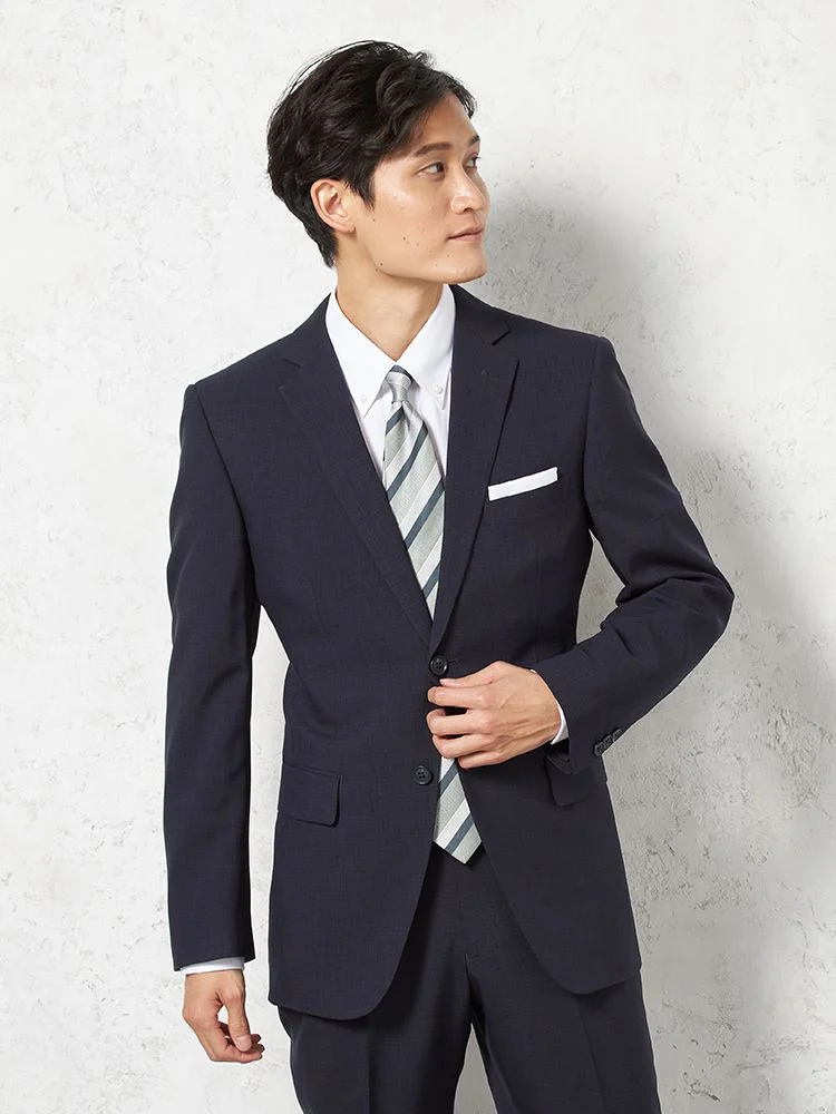 【即納】【WEB限定】スーツ2つボタン4WAYストレッチ上下ウォッシャブルミニチェックネイビー