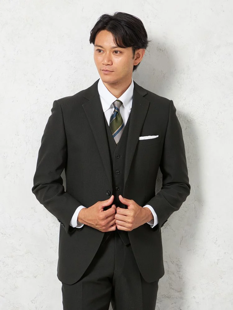 【即納】スリーピーススーツ2つボタン【WEB限定】上下ウォッシャブル小柄ブラック秋冬