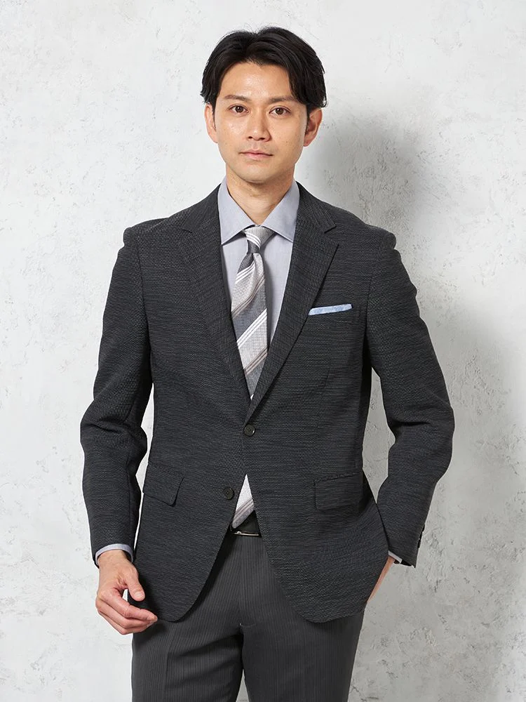 【ウォッシャブル】ジャケット2つボタンストレッチ無地リッケンバッカー