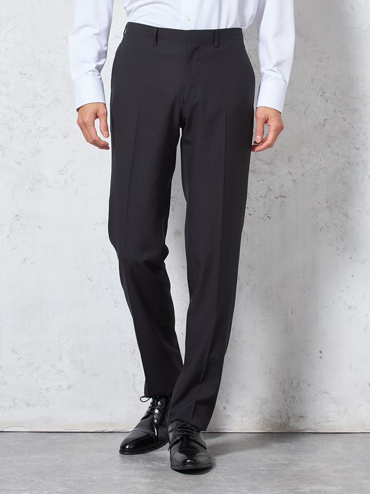 【4wayストレッチ】パンツノータックドライパンツ膝あて清涼裏地シャドウストライプnero春夏【スリムデザイン】