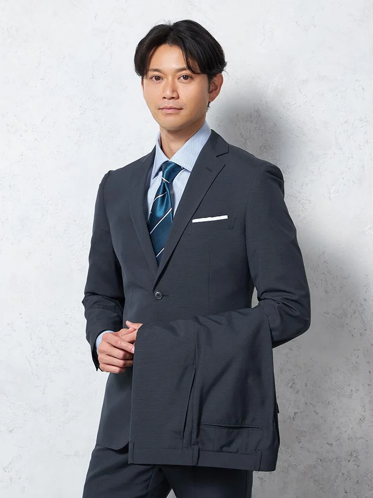 【上下ウォッシャブル】スーツ2つボタンツーパンツイージーケアネイビーマイクロチェックフュージョンクラブ