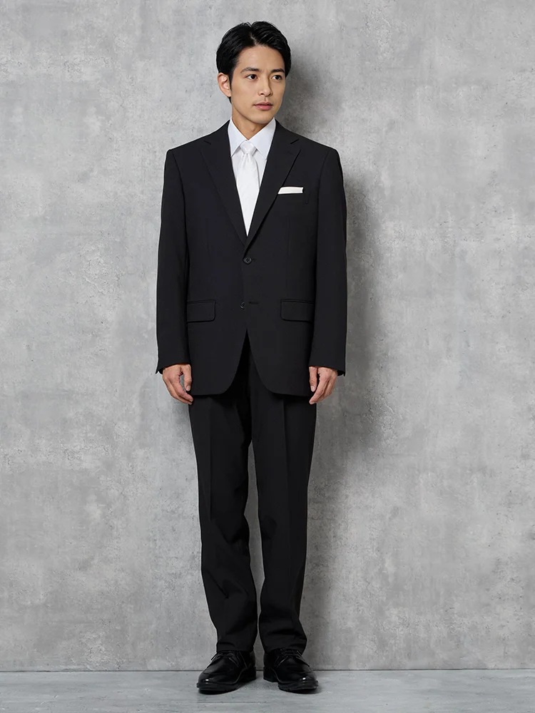 [礼服]【ウエストアジャスター仕様】フォーマル2つボタン黒無地ハントレークラブ通年礼服【定番】