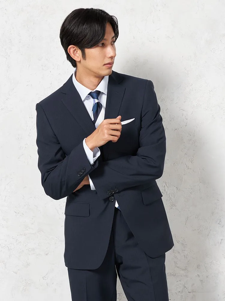 【即納】スーツ２つボタン【WEB限定】上下ウォッシャブルネイビーストライプ