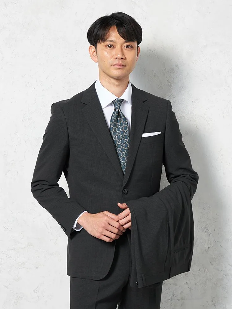 【上下ウォッシャブル】スーツ2つボタンツーパンツイージーケアチェックリッケンバッカー