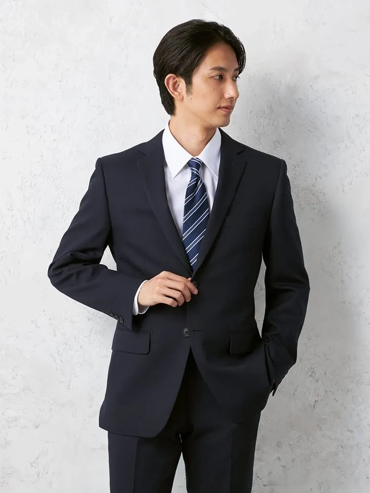 【即納】【WEB限定】スーツ2つボタンネイビーシャドウストライプ上下ウォッシャブル3シーズン対応