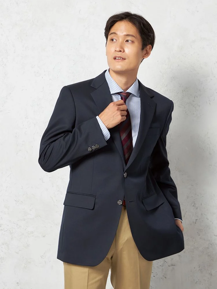 【ウール混】ジャケット2つボタン紺ブレザー背抜き無地リージェントハウス通年【定番】