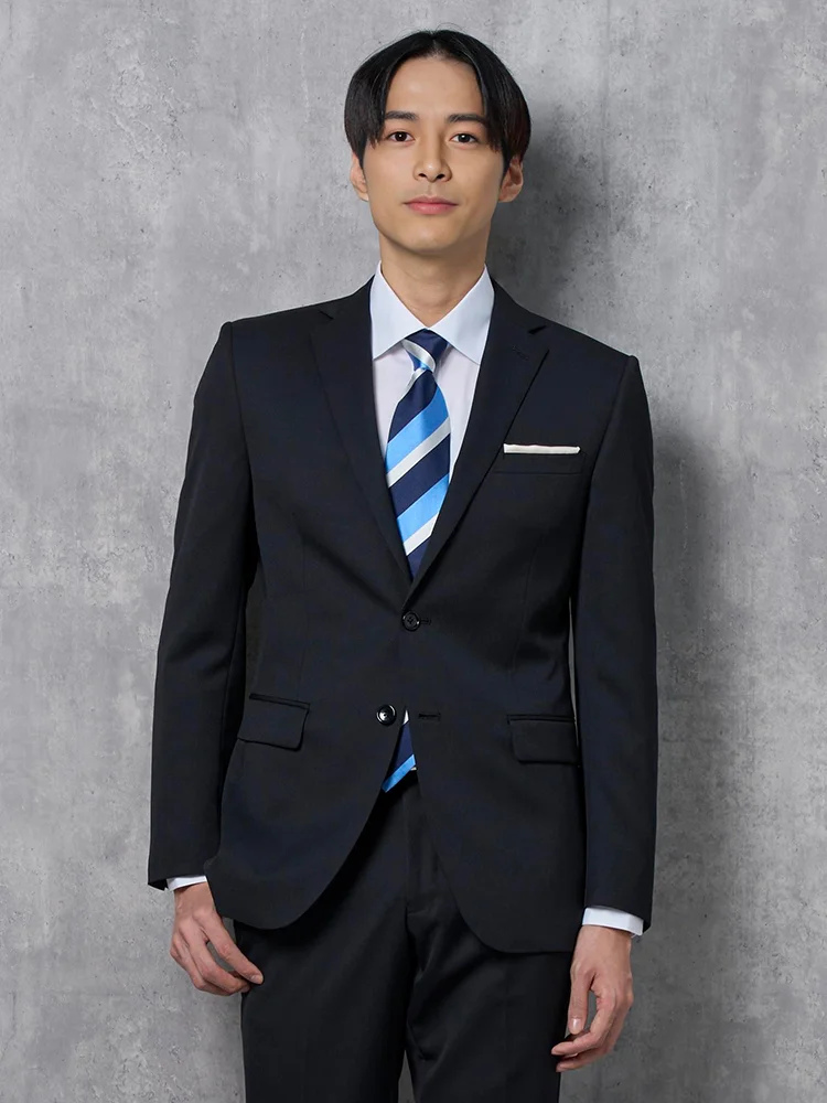 【パンツウォッシャブル】2つボタンスーツブラック無地リクルート／就活対応RESPECTNERO通年【定番】【スリムデザイン】