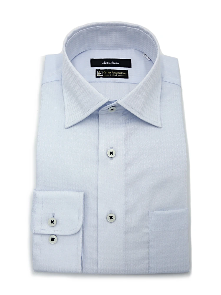 【形態安定】長袖ワイシャツセミワイド【コットンプレミアムケア】織柄無地リッケンバッカー通年