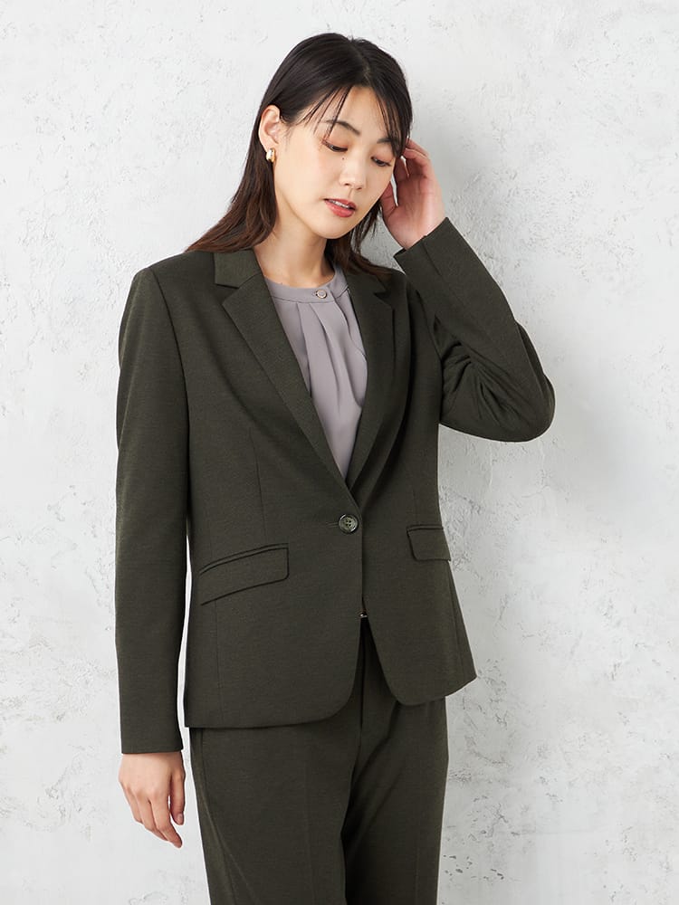 【SOFFICE】2WAYニットカルゼテーラー1ボタンジャケット無地ストレッチ秋冬【レディース】