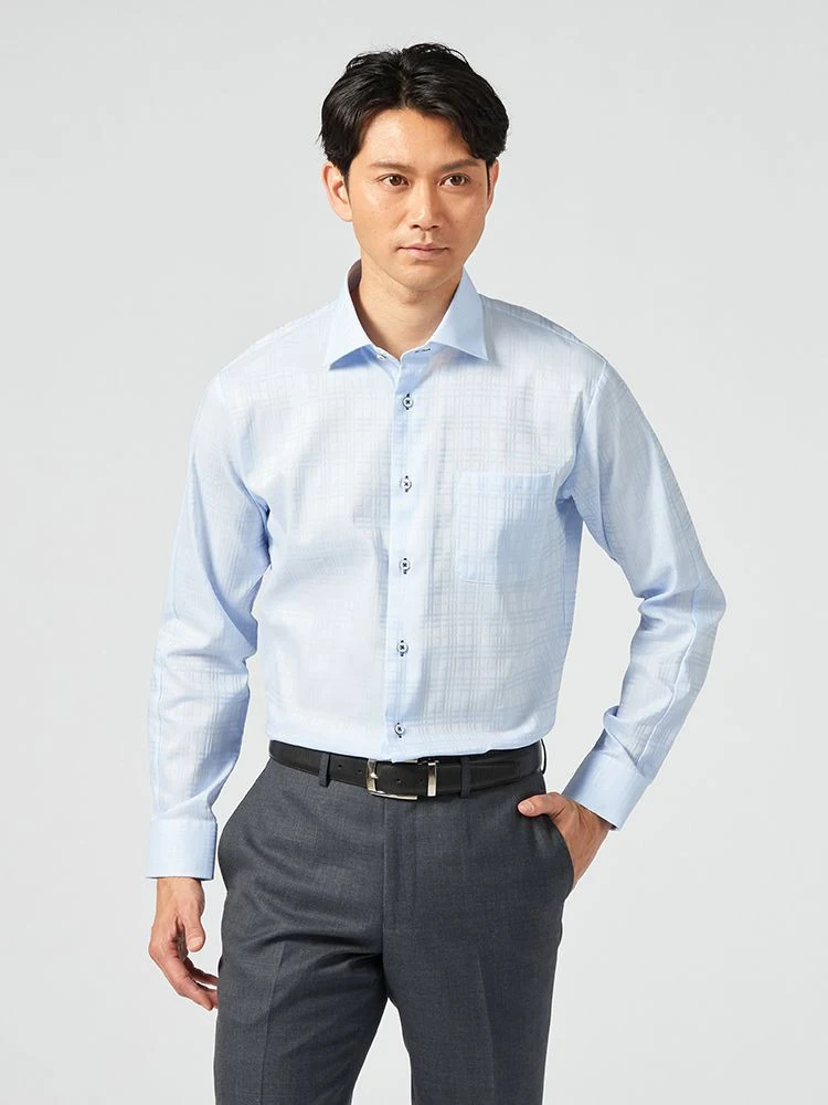 【動きやすい】スプリットラグランシャツ【形態安定】長袖ワイシャツワイドカラーSOLOTEX無地nero通年