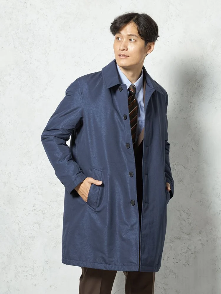 【撥水加工】ステンカラーコート中綿入りスプリットラグラン仕様防風無地TOKYORUN秋冬