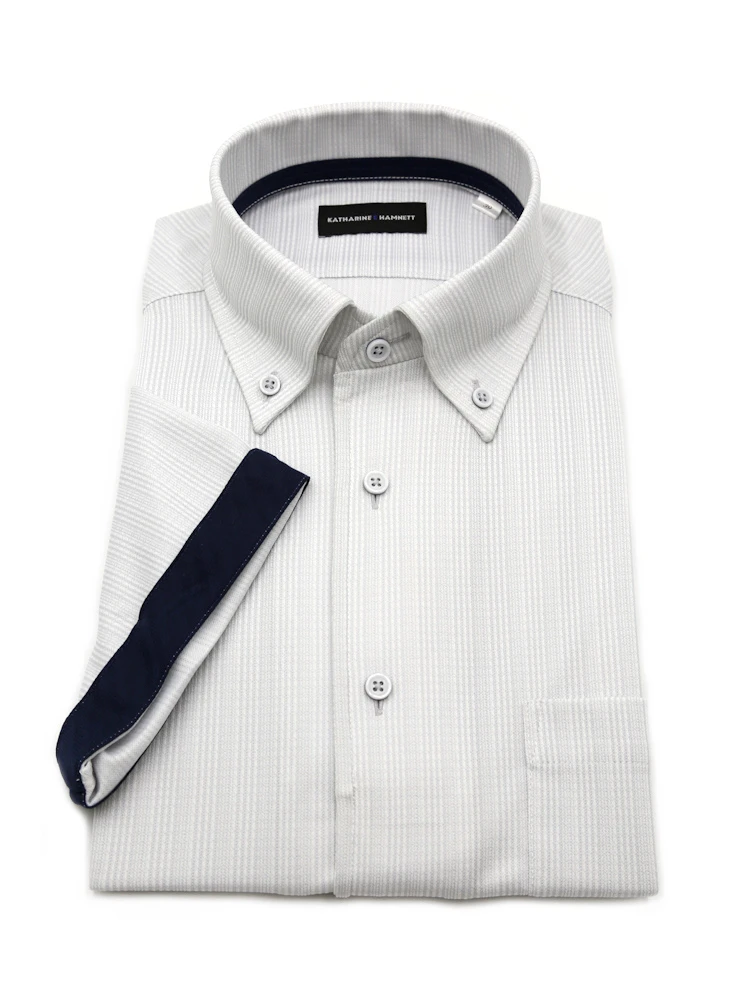 【KATHARINEEHAMNETT-キャサリン・イー・ハムネット-】半袖ワイシャツワンピースカラーボタンダウン360°ストレッチ吸水速乾チェック通年