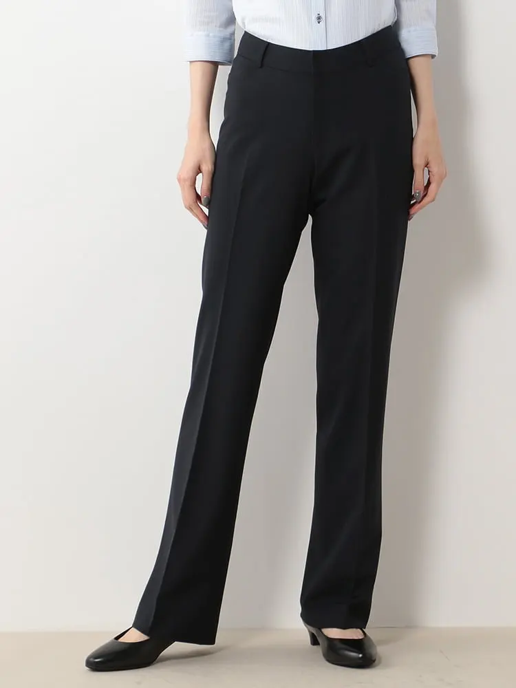 【ウォッシャブル】レディスストレートパンツストレッチS＆MKnightsbridgeネイビー無地通年【レディース】