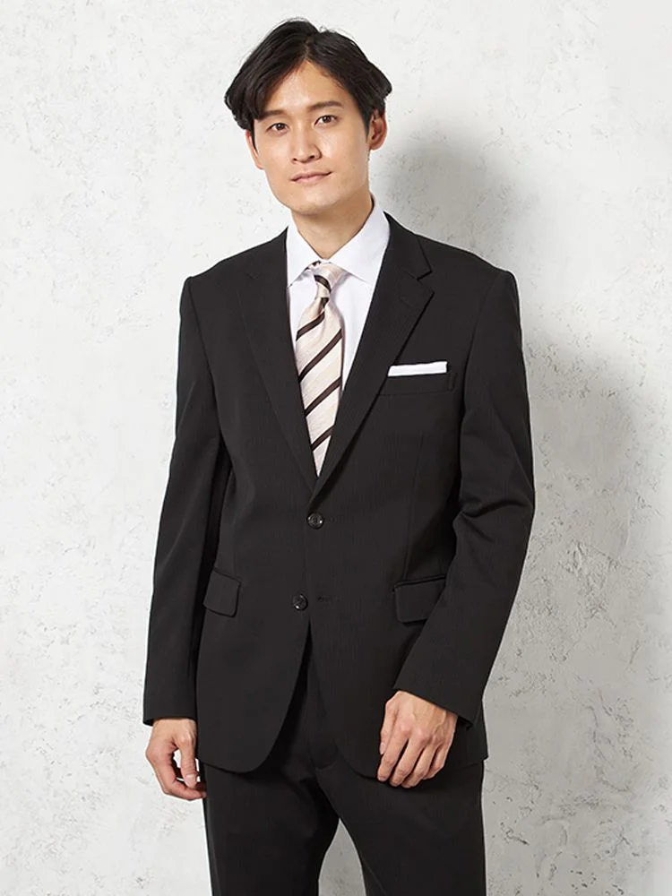 【上下ウォッシャブル】スーツ2つボタンニットストレッチ定番黒シャドウストライプリッケンバッカー【i-Suit-アイスーツ-】通年