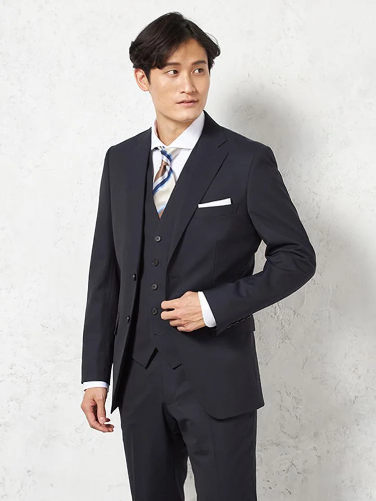 【ウール混】スリーピーススーツ2つボタン2WAYストレッチブリティッシュスリムシルエットシャドウストライプS＆MBLUELABEL