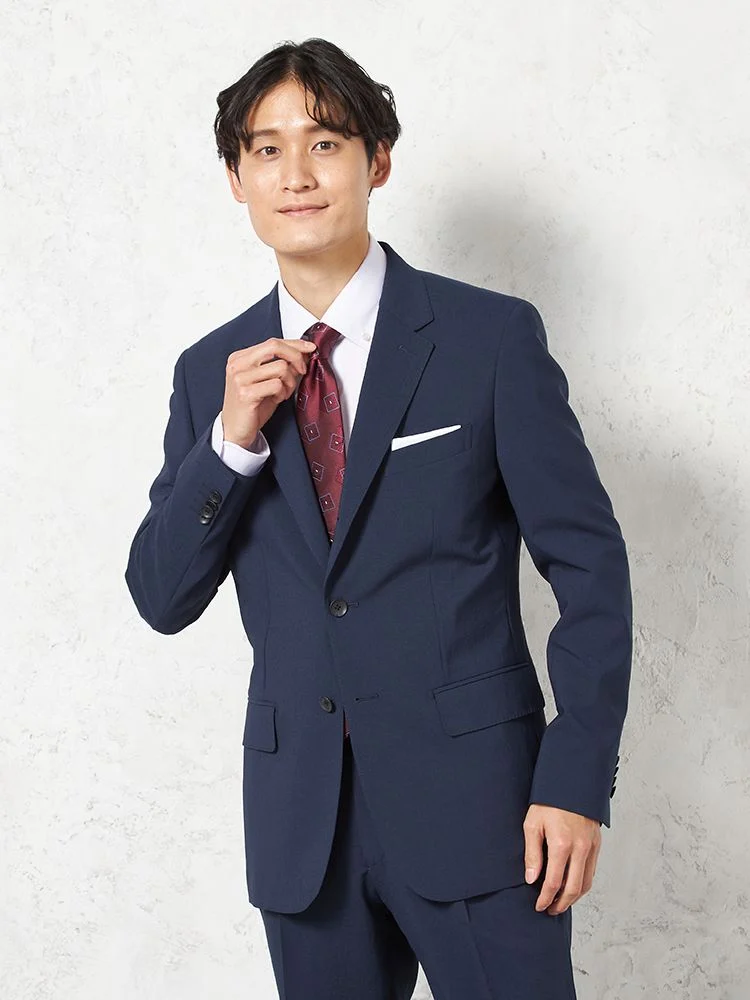 【パンツウォッシャブル】スーツ段返り3つボタンリネンライクライトフィールドライタッチ軽量ネービーリッケンバッカー春夏